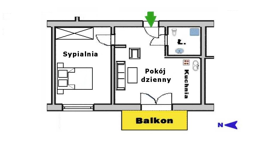 Mieszkanie 2 pokojowe Bielsko-Biała ul. Akademii Umiejętności. Plan mieszkania